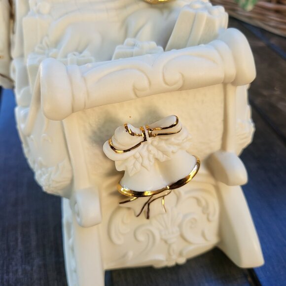 Vintage White with Gold Trim Porcelain Christmas Sleigh with family - Picture 7 of 16